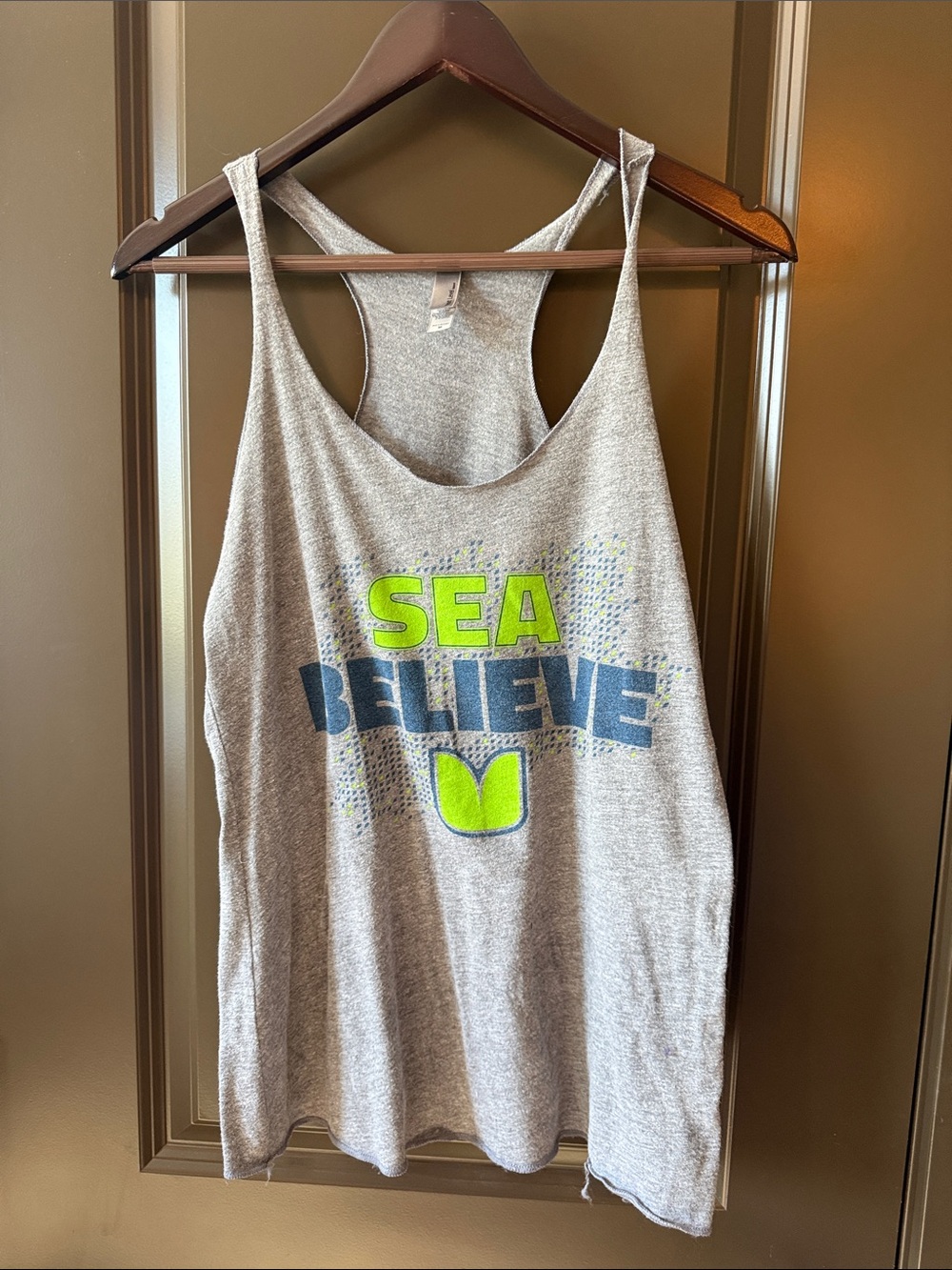 Next Level Apparel Gray Tank with Neon Green & Navy Graphic